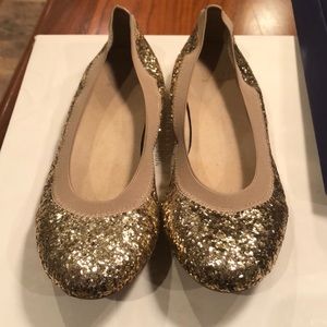 Stuart Weitzman Gold Glitter Elastic Flats